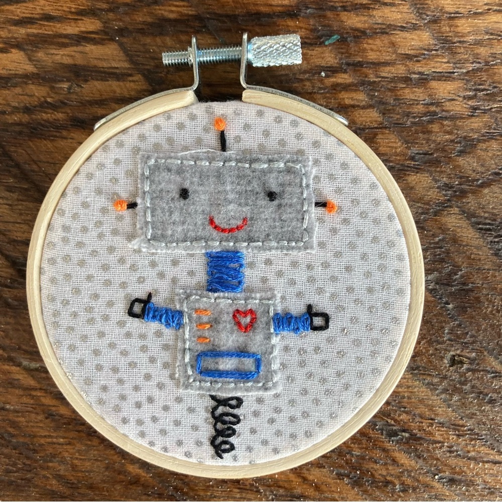 Robot Embroidery Hoop Art